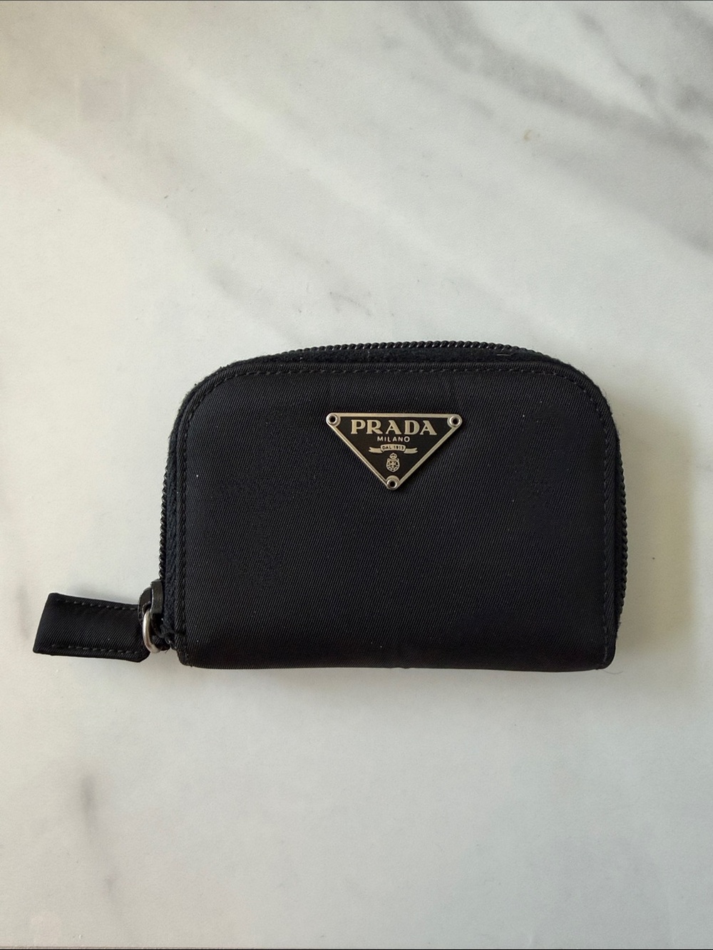 Prada Black Nylon Zip Card & Key Holder with Triangle Logo